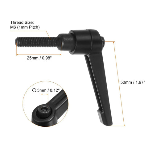 Eight Pack Adjustable Clamping Lever Handles M6 X 25mm Male Thread Bolts With Rotating Screw Locking Quick Release Black Aluminum