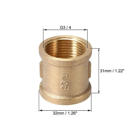Brass Cast Pipe Fittings Coupling Three Quarter Inch to Three Quarter Inch G Female Thread Gold Tone Pack of 2 for Plumbing