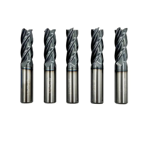 Pro Grade Five Piece Half Inch Carbide Square End Mill Set With AlTiN Coating For Alloy And Hardened Steels Four Flute End Mills HRC 45