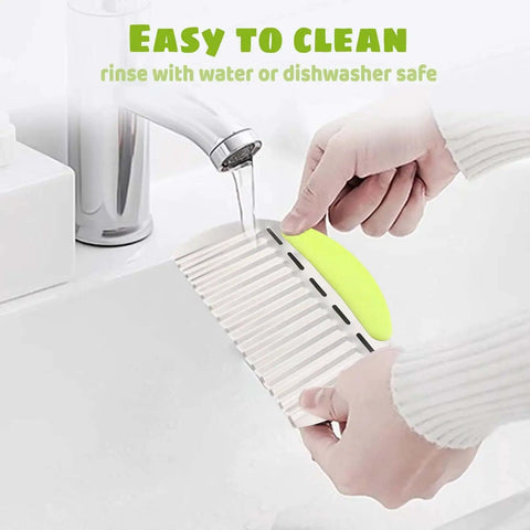 Cleaning Crinkle Fry Cutter For Potatoes And Veggies With A Sturdy 0.6mm Stainless Steel Blade And Non Slip 13mm Handle under a tap