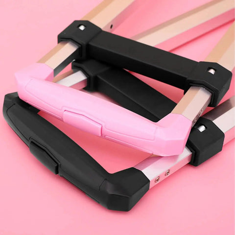 Pink and black adjustable handle of Foldable Aluminum Backpack Trolley Cart with Stair Climbing Wheels, 77 lb capacity