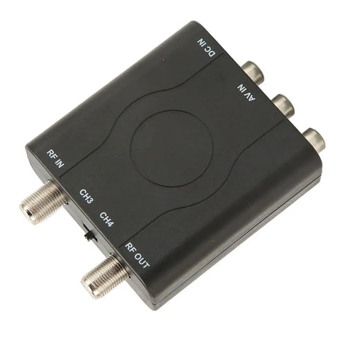 NTSC TV Modulator For Composite To RF Coax, PLL VHF Channel 3 Or 4, Premium ABS Case, AV Cable Included, top view