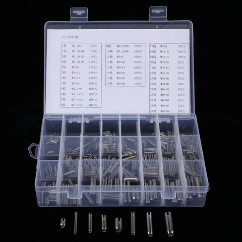 Heavy Duty Stainless Steel Spring Tension Pin Kit 280 Piece Roll Pin Set With Box Slotted Tension Pins Assortment M1.5 To M8 For Tools And Machinery DIY Projects Pro Grade Quality in an open plastic box