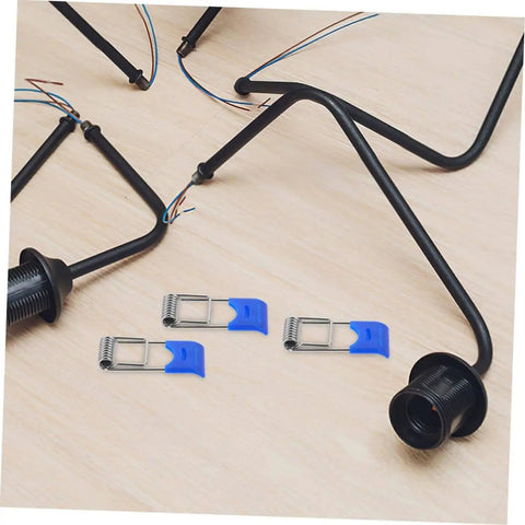 50 Pcs Recessed Light Clips Spring Clips For Downlight Installation, showing durable blue and metal clips on wooden surface