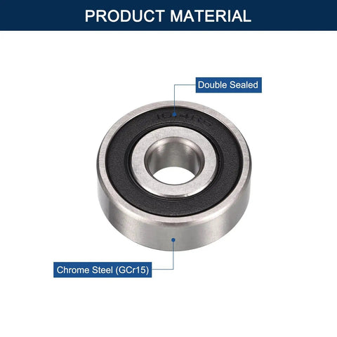 Deep Groove Ball Bearing Sealed 2RS Pre Lubricated Heavy Duty Chrome Steel High Speed Low Noise ABEC Tolerance Rubber Seal.