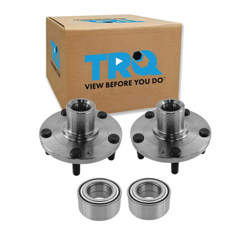 2 Piece Front Wheel Bearing And Hub Kit Fits Hyundai Sonata 2006 2013 Tucson 2010 2017 XG350 Optima 2003 2005 Rondo 2007 2010 Sportage Includes 2 Bearings And 2 Hubs For DIY Replacement And Smooth Driving displayed with product box.