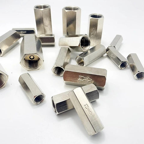 Air check valve, G1/4" female threaded, full-port, silver metal, pack of 2