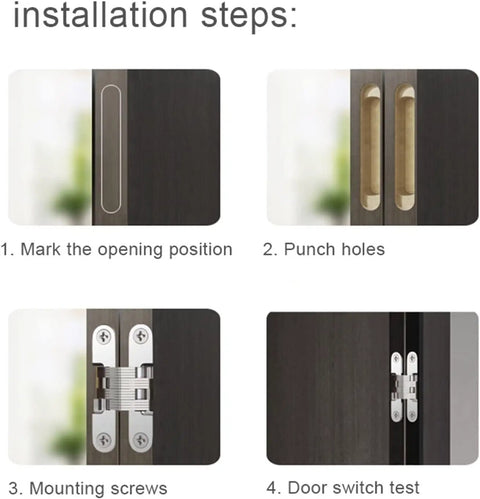 Installation steps for Thickened Internal Door Hinges For Cabinets And Doors By NOVOCE 180 Degree Concealed Folding Butt Hinges