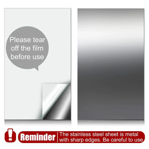 2 Pcs 304 Stainless Steel Sheets 12 X 6 X 0.018 Inch Non Magnetic Flat Metal Sheets with protective film, crafting and DIY use