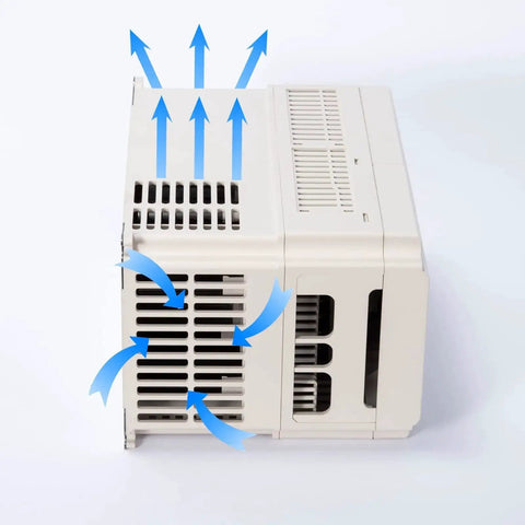 Side view of 1.5KW VFD Variable Frequency Drive 220V Inverter showing cooling airflow design for CNC spindle motor speed control