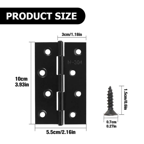 10 Pcs Two Inch Black Stainless Steel Small Door Hinges With Screws Kit For Doors Windows Cabinets Dollhouses Wooden Boxes Toolboxes And Furniture Projects Three Leaf Non Mortised Hinges with size measurements