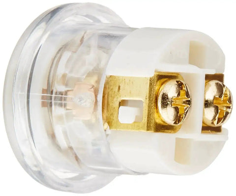 Lighted Circle Doorbell Kit With White Push Button, 0.81 Inch Diameter, viewed from side, showing clear and white finish and connectors