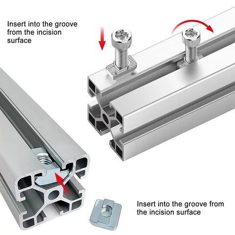 Beefy M5 T Nut Set For 6mm T-Slot Aluminum Extrusion, 100 Pcs Dual Type Slide-In And Hammer Head Drop-In T Nuts, Carbon Steel, Installation
