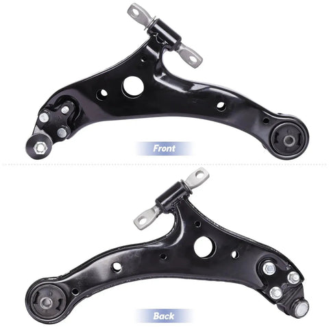 Two Piece Front Lower Control Arm With Ball Joint Replacement Kit For Lexus ES300 ES330 ES350 RX330 RX350 Toyota Avalon Camry Highlander Solara 2002 Through 2011 Beefed Up Suspension Upgrade K620333 K620334, showing front and back view of control arms.