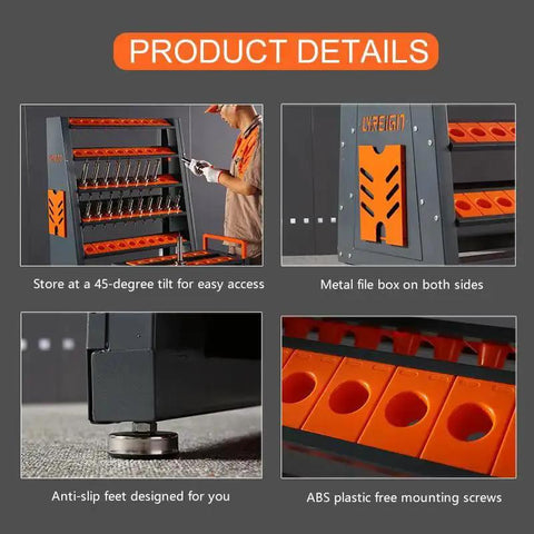 8 Row Large Capacity CNC Tool Holder Rack And Storage Cabinet And Storage System for workshop with metal side boxes and anti-slip feet