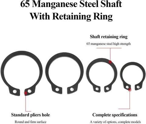 External Retaining Rings Kit With 200 Pcs C Clips, 10 To 14 Mm Sizes, 65Mn Steel, Black Plated Circlips For Axles And Shafts, Durable Snap Rings For Mechanical DIY Projects shown in various sizes