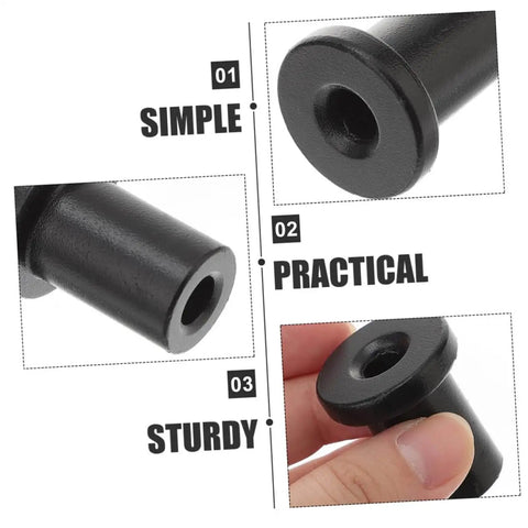 Close-up views of a black heavy-duty carbon steel spacer from Sliding Barn Door Track Spacers Set With No Fuss Install Wall Hardware For Any Door Type Includes Pipe Clamps, Screws, And Expansion Tubes Heavy Duty Carbon Steel Mounting Kit, showcasing simple, practical, sturdy design.