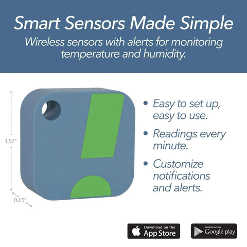 Smart Temperature And Humidity Sensor With App Monitoring From SensorPush HT1 Thermometer Hygrometer for indoor and outdoor use.