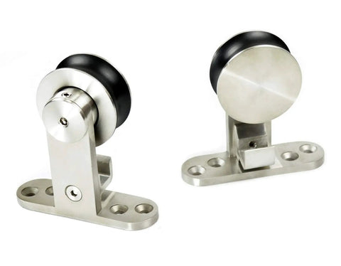 Integrated Soft Close Sliding Barn Door Hardware Kit In Brushed Stainless Steel, Top Mount Track System For Studio Doors