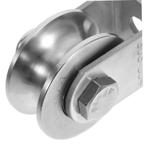 Close-up of a stainless steel door pulley wheel, built tough track roller for sliding gates, smooth operation and quiet performance.
