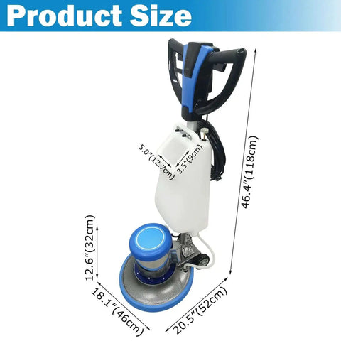 Pro Grade Heavy Duty 17 Inch Floor Polisher And Buffer Machine With 3 Gallon Tank 3 Brush Heads 175 RPM in front view