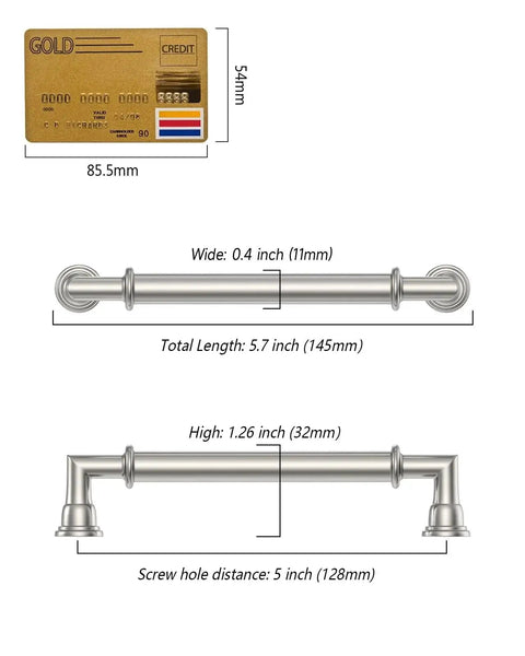 10 Pack 5 Inch Hole Center Cabinet Handles Brushed Satin Nickel Polished Nickel Finishes Dimensions
