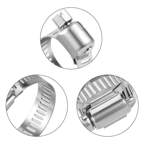 20-pack stainless steel hose clamps, 6–12 mm adjustable worm-drive clamps for automotive and plumbing