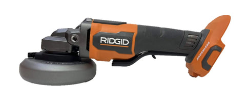 Side view of 18V Brushless Cordless 4-1/2 Inch Angle Grinder Kit with 4.0Ah Battery and Charger, paddle switch, tool-free design.