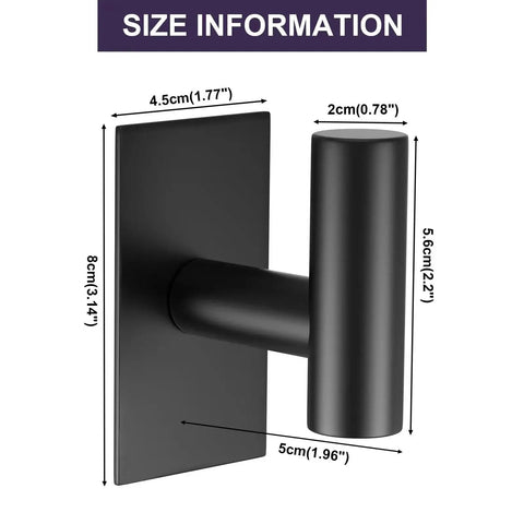 Heavy Duty Adhesive Wall Towel Hooks Waterproof No Drill Mount For Kitchen Bathroom Closet Black 4 Pack size dimensions image