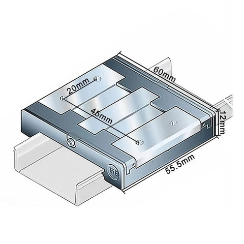 Diagram of Slide module R044351301 R044351201 R044359301 R044359401, single slider carriage dimensions with sealed ball bearing.