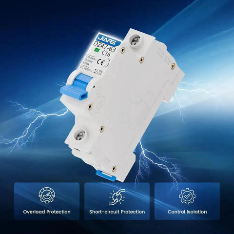 Two Pack 1 Pole 16 Amp Miniature Circuit Breaker MCB C16 For 120V 240V AC With Thermal Magnetic Trip DIN Rail Mount Providing Overload And Short Circuit Protection