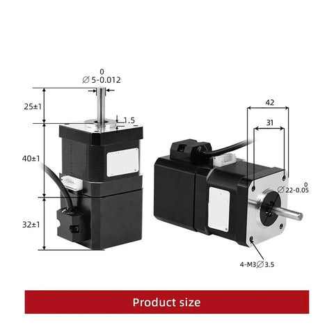 Brake stepper motor, 12V, 4-lead, 40Ncm, 42HS40YC-PD; compatible with NEMA17 PM motors; Amazon brand, two units