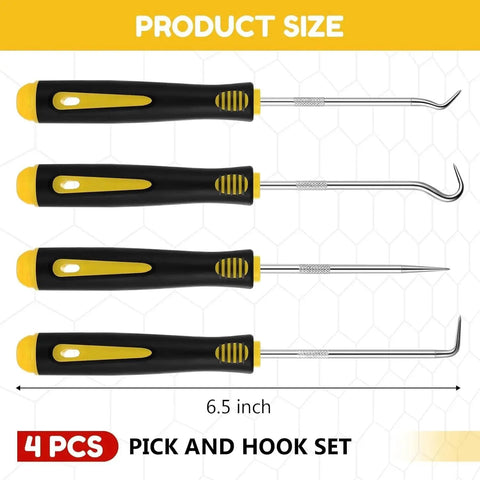 4 Piece Precision Pick And Hook Set Heavy Duty Tools With Non Slip Handles For Automotive O Ring Seal And Gasket Removal