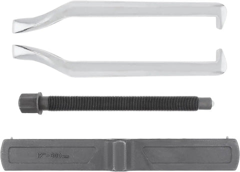 12 Inch Two Jaw Gear Puller With Adjustable Clamping Depth And Reversible Pulling Action, components laid out for assembly