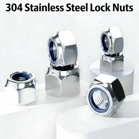 M3 Nylon Insert Lock Nuts 0.5mm Pitch, 160 Pcs, 304 Stainless Steel A2 70 Nylock Nuts for metric threads displayed on a white surface