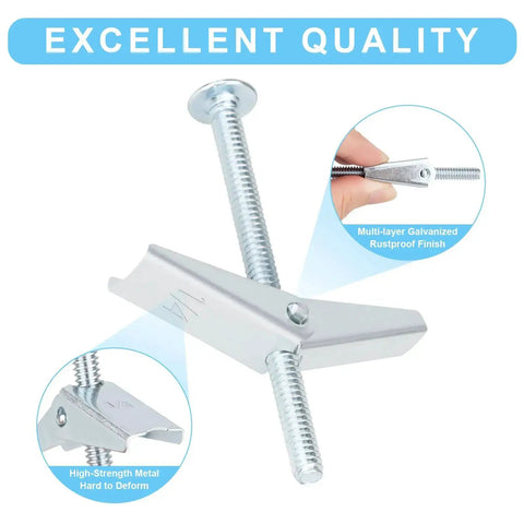 15 Pcs One Quarter Inch Heavy Duty Drywall Anchors And Screws Toggle Bolts Wing Nuts Hollow Wall Anchors Assortment Kit for Hanging
