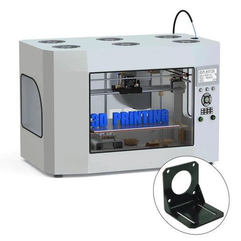 3D printer with inset showing 4Pcs 57 Stepper Motor Nema 23 Fixed Seat Steel Mounting Bracket Kit For NEMA23 Motors K-029-57