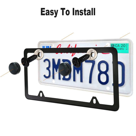 Anti Theft Stainless Steel License Plate Screws Set With Matte Caps And Locking Bolts For Front And Rear Car Tag Mounts Rustproof 304