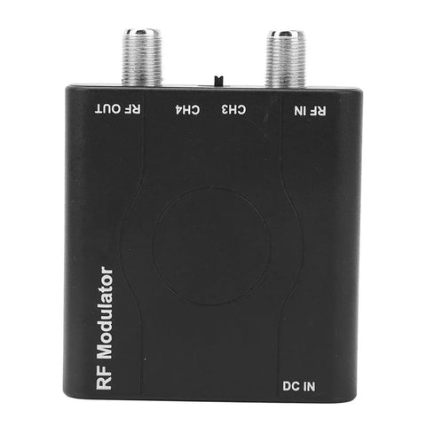 Front view of RF Modulator Adapter With HDMI Input For NTSC Output And 1080P PLL Controlled VHF, showing connectors and labels.
