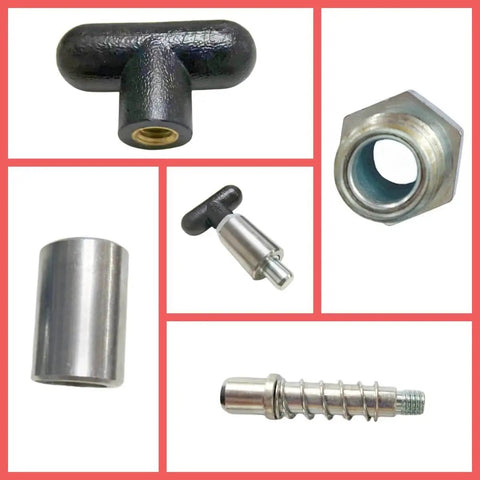 Components of Beefy Three-Eighths Inch Spring-Loaded Pull Pin With T-Handle, Steel Plunger Dowel Pin, Ergonomic Grip Handle