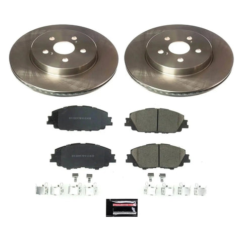 PowerStop front brake kit for Toyota Corolla 2019-24 and Prius Prime; two rotors, ceramic pads, front view