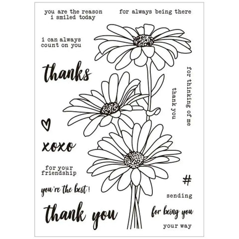 Cute Chamomile Silicone Clear Stamp And Die Set featuring floral patterns and sentimental text for card making and scrapbooking projects.