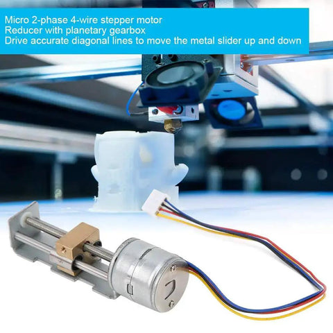 Compact Linear Stage Actuator With Slide Rail And Lead Screw For Precision Measuring Devices, 3D Printers And Robotics, shown in use with stepper motor and wiring