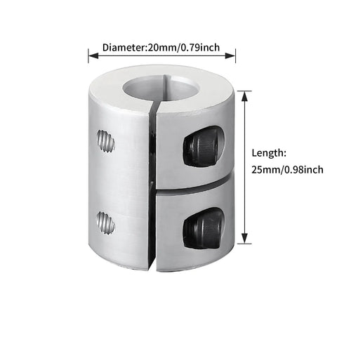 Sinoblu rigid shaft coupling, aluminum alloy, 20mm diameter, 25mm length, 6–8mm bore, two set screws