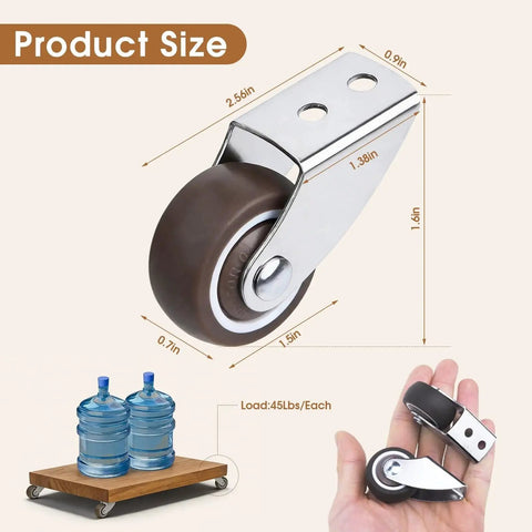 1.5 Inch Small Caster Wheels Two Pack, Heavy Duty Non Swivel Rigid Casters With 180 Lb Load Capacity, Rubber Replacement Wheels For Furniture And DIY Projects