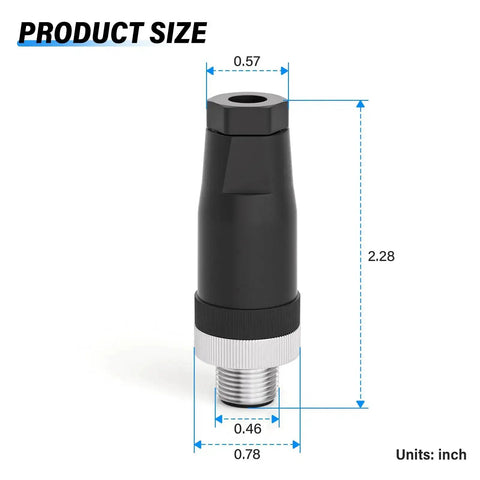 Dimensions of IP67 Waterproof M12 5 Pin Male Connector Field Wireable Straight Adapter For Electric Bicycle Sensors