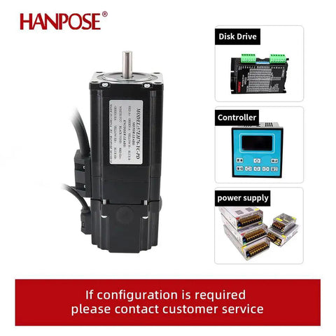 Hanpose servo motor with permanent magnet brake, NEMA23 size, front view with protruding shaft