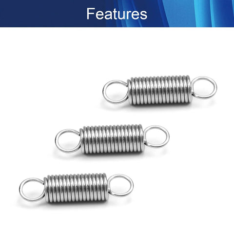 Three stainless steel dual-hook tension springs, 1" long, 0.24" OD, 0.03" wire diameter.