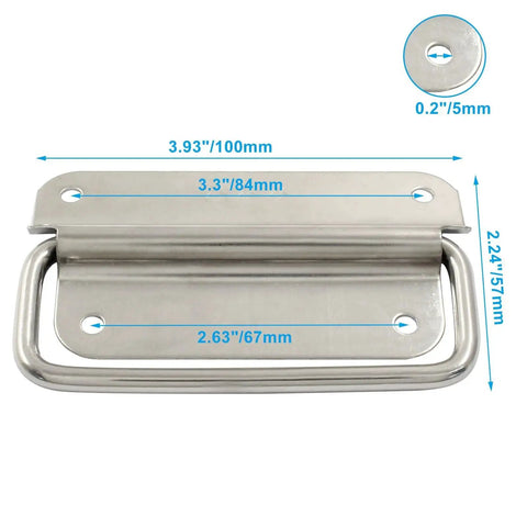 2 Pack 4 Inch Stainless Steel Foldable Ring Pull Handles With Screws For Toolbox Door Chest Rust Resistant