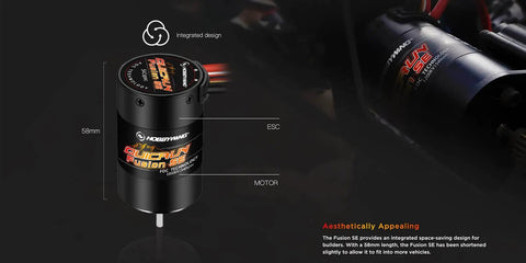 Quicrun Fusion Se 1800KV Brushless ESC for RC cars and boats, ultra compact 58mm design with clean layout and FOC drive mode.